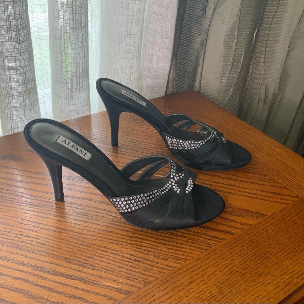 Alfani Backless Black Heels w/Rhinestones Sz 8.5